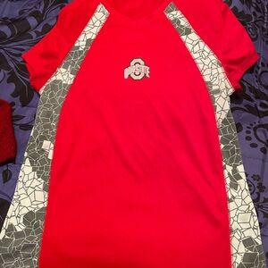 Red Ohio State T-Shirt with Geometric Accents